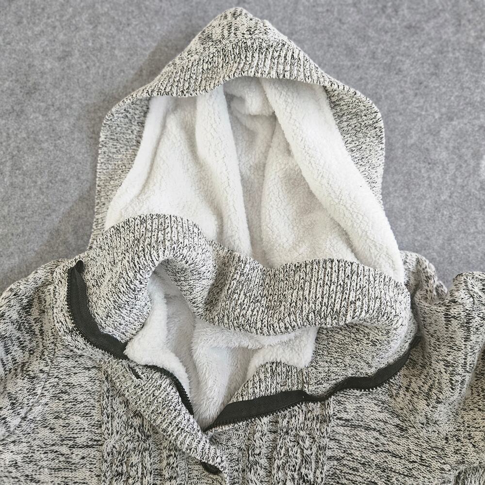 :🌟 Gorgeous Sherpa-Lined Cable Knit Hooded Sweater Jacket Medium - Picture 3 of 7